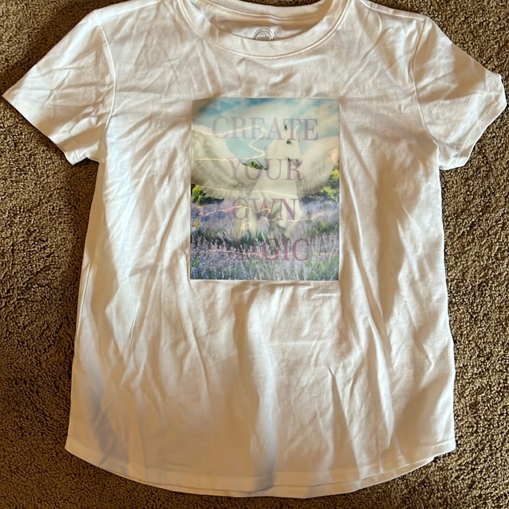 Wonder Nation size 10-12 unicorn t shirt white with design